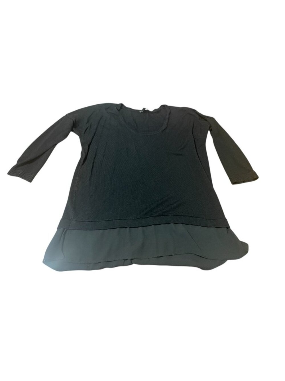 EXPRESS Women's Size Medium Mixed Media Black Knit Blouse Sheer Hem Circa 2014
